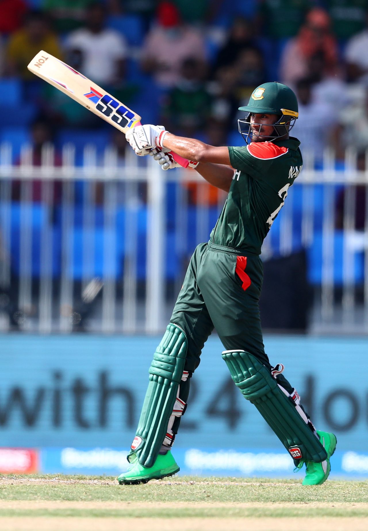 Mohammad Naim forehand-slaps a delivery down the ground, Bangladesh vs Sri Lanka, T20 World Cup, Group 1, Sharjah, October 24, 2021