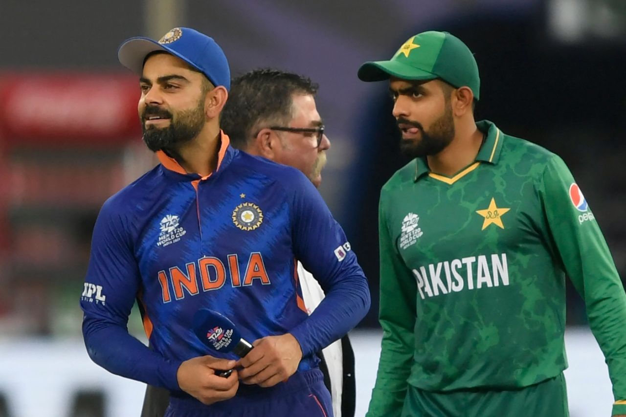 Virat Kohli and Babar Azam head to the toss, India vs Pakistan, Men's T20 World Cup 2021, Super 12s, Dubai, October 24, 2021