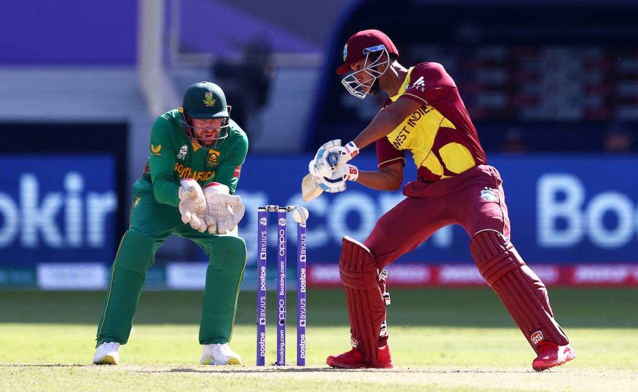 Lendl Simmons failed to get going at the top of the order, South Africa vs West Indies, T20 World Cup, Group 1, Dubai, October 26, 2021