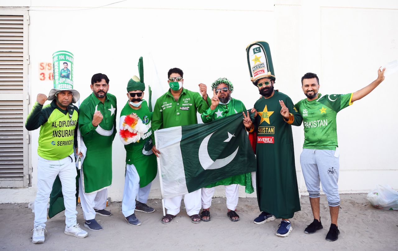 Pakistani fans pose before the game, Pakistan vs New Zealand, T20 World Cup 2021, Group 2, Sharjah, October 26, 2021