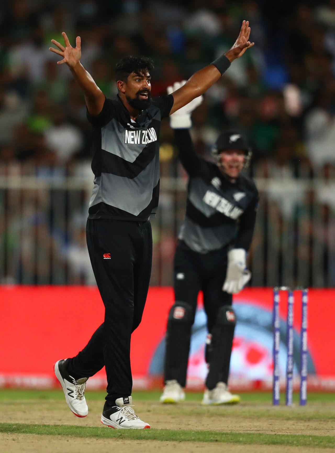 Ish Sodhi goes up in an appeal, Pakistan vs New Zealand, T20 World Cup 2021, Group 2, Sharjah, October 26, 2021