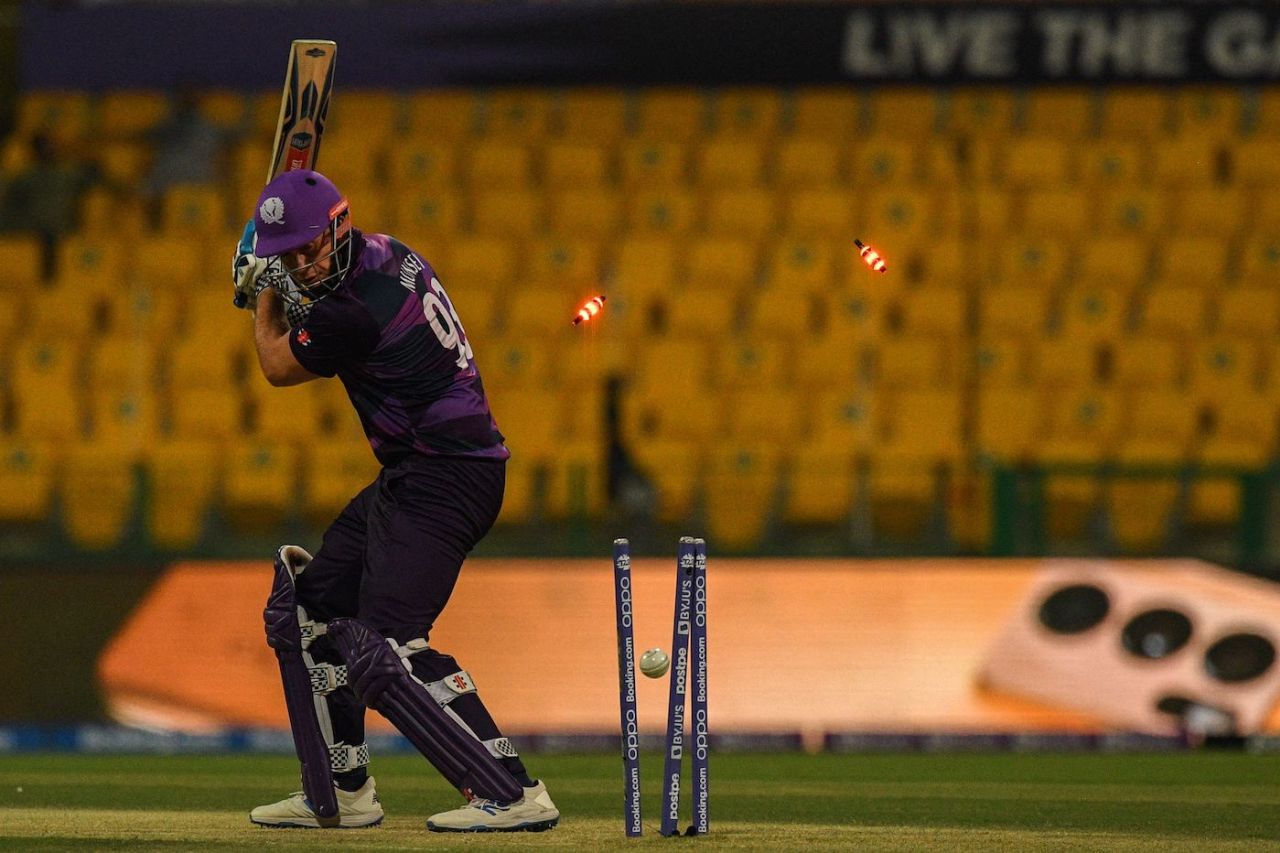 George Munsey was bowled on the first ball of the match, Scotland vs Namibia, T20 World Cup 2021, Group 2, Abu Dhabi, October 27, 2021