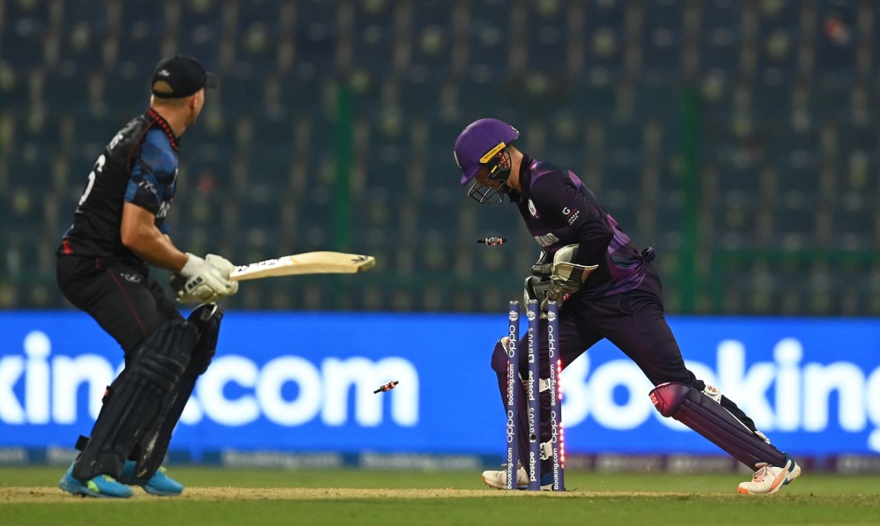 Craig Williams is stumped by Matthew Cross, Scotland vs Namibia, T20 World Cup 2021, Group 2, Abu Dhabi, October 27, 2021