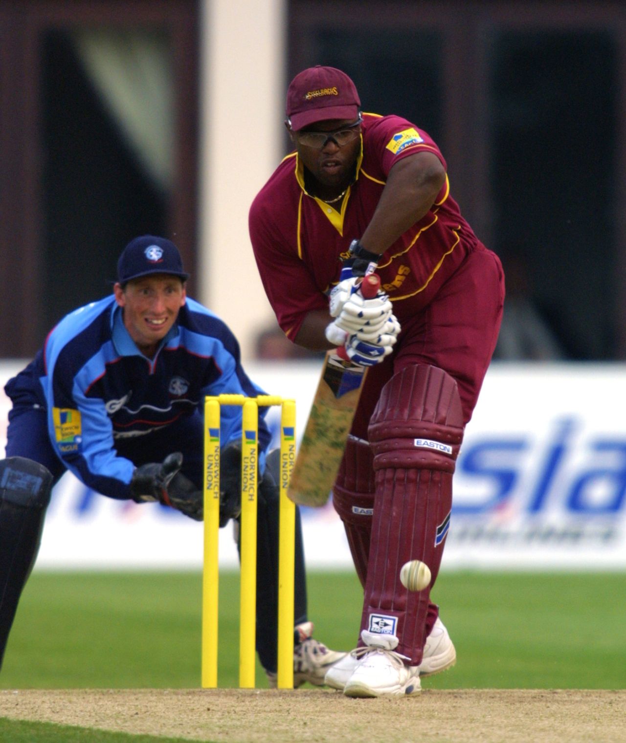 Adrian Rollins gets forward, Northamptonshire vs Gloucestershire, Norwich Union League, Wantage Road, May 13, 2001
