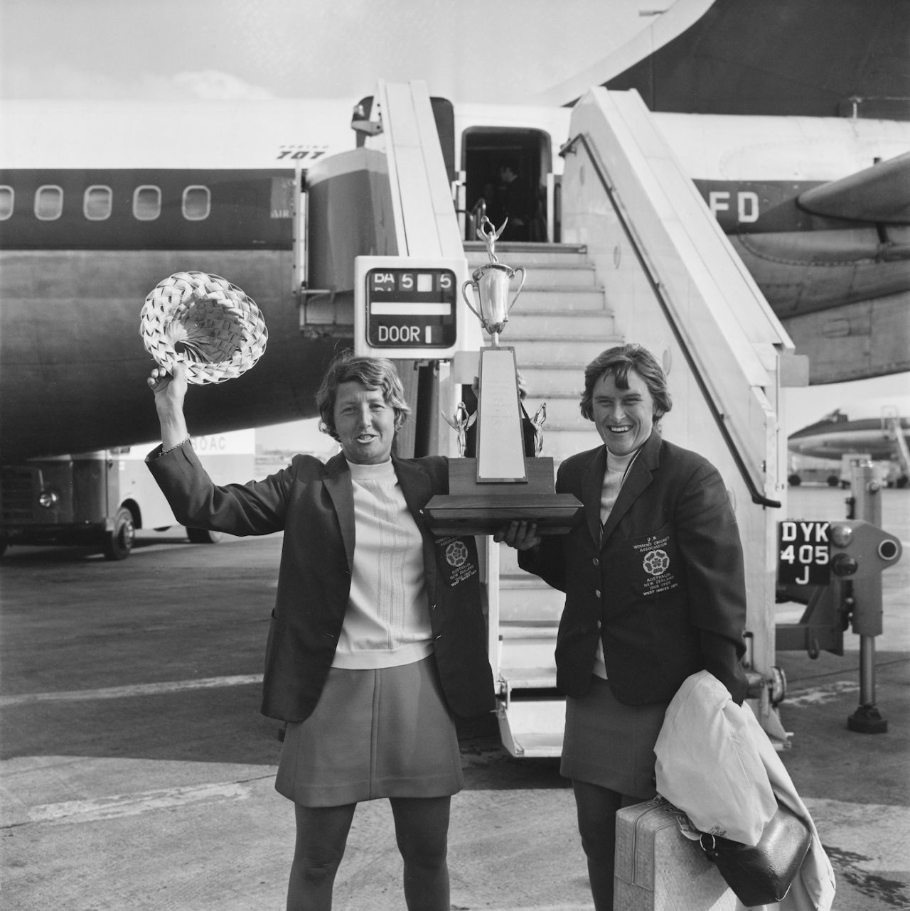 Rachael Heyhoe Flint (left) and Lynne Thomas at London Airport on their return from the West Indies, March 4, 1971