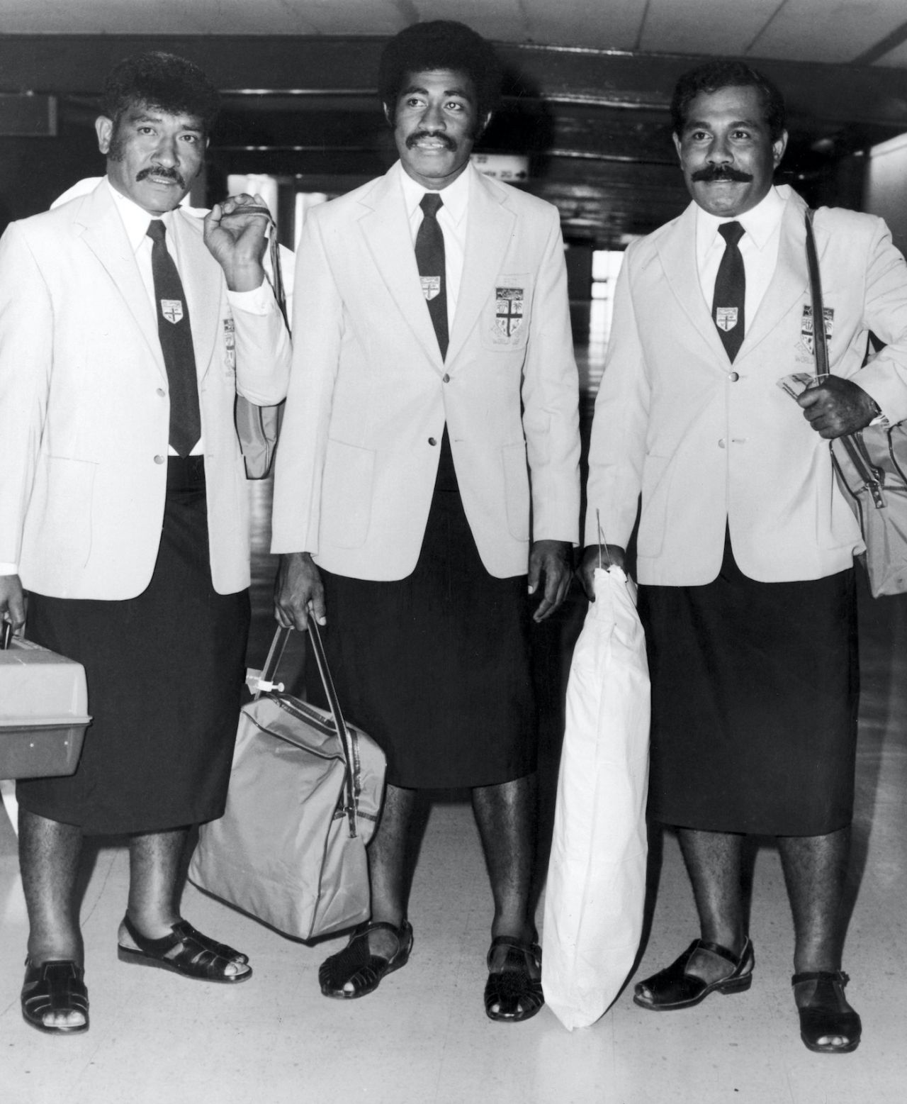 Fiji's cricket team arrives at Heathrow for their tour of England. June 7, 1982