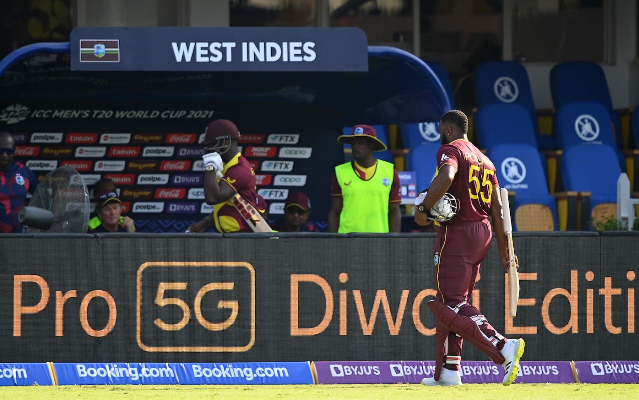 Kieron Pollard walks off the field, retired hurt, Bangladesh vs West Indies, T20 World Cup, Group 1, Sharjah, October 29, 2021