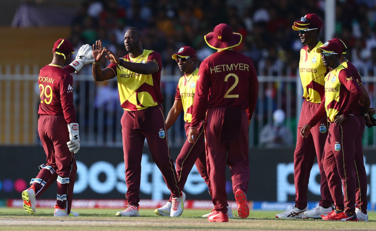 Andre Russell picked up the first wicket for West Indies, Bangladesh vs West Indies, T20 World Cup, Group 1, Sharjah, October 29, 2021