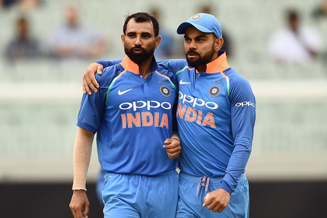 Virat Kohli has his arm around Mohammed Shami - literally and figuratively, Australia v India, 3rd ODI, Melbourne, January 18, 2019