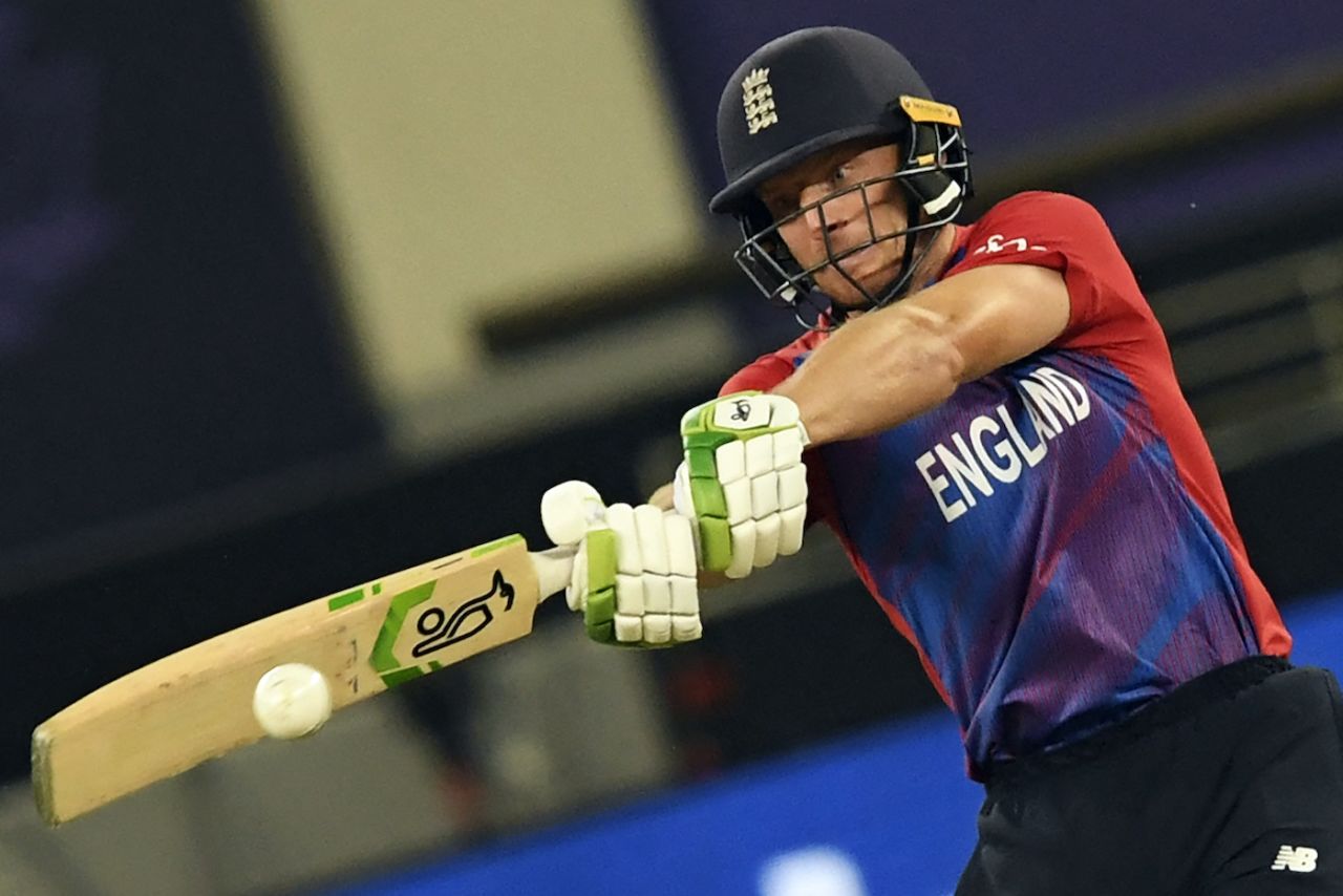 Jos Buttler pulls in the direction of mid-on, Australia vs England, T20 World Cup, Group 1, Dubai, October 30, 2021