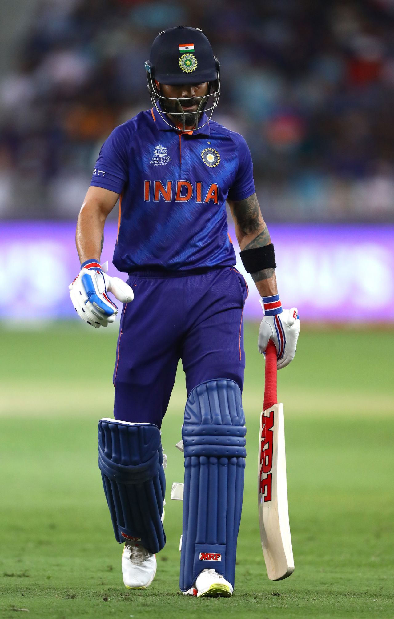 Virat Kohli walks back after being dismissed by Ish Sodhi, India vs New Zealand, T20 World Cup, Group 2, Dubai, October 31, 2021