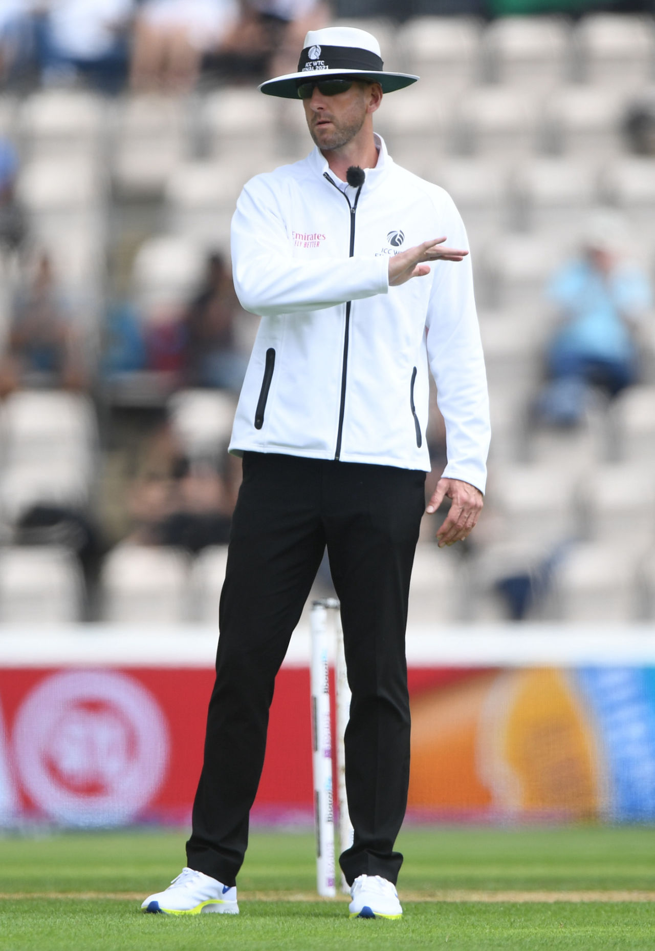Michael Gough gestures a four during the World Test Championship final, Southampton, June 20, 2021
