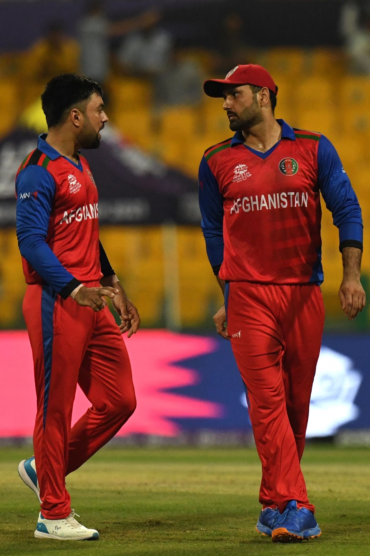 Rashid Khan and Mohammad Nabi have a chat, Afghanistan vs India, T20 World Cup, Group 2, Abu Dhabi, November 3, 2021