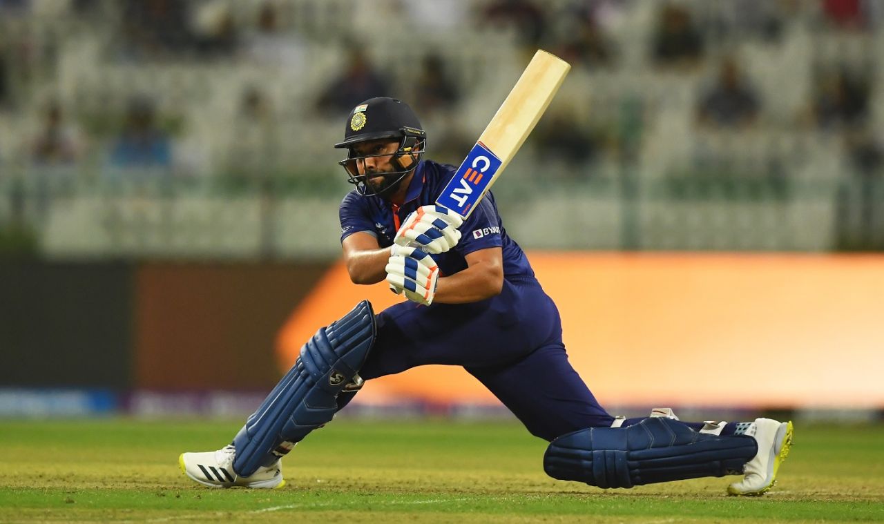Rohit Sharma plays a sweep, Afghanistan vs India, T20 World Cup, Group 2, Abu Dhabi, November 3, 2021