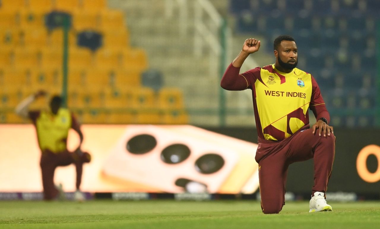 Kieron Pollard takes a knee, Sri Lanka vs West Indies, Men's T20 World Cup 2021, Super 12s, Abu Dhabi, November 4, 2021