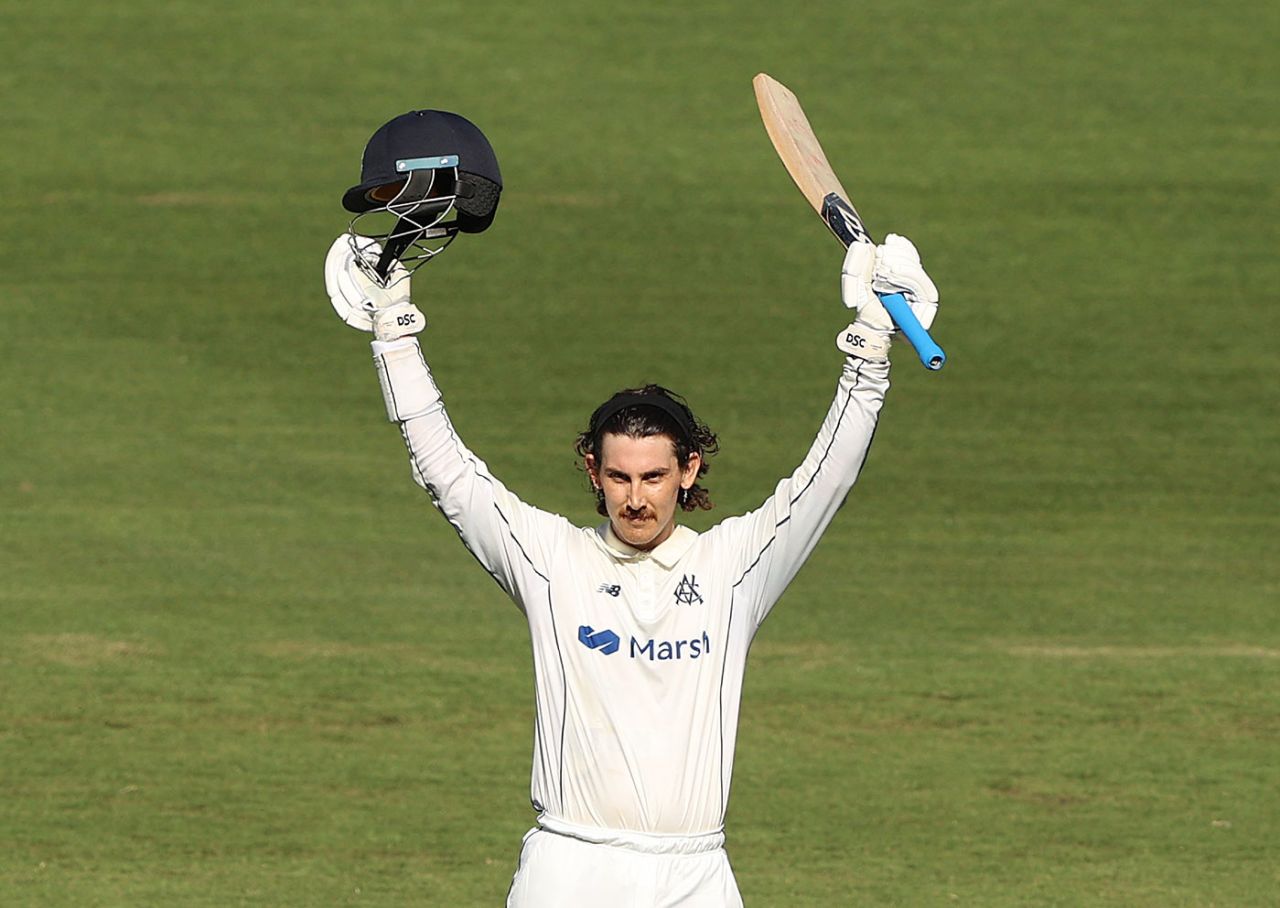Nic Maddinson celebrates his 14th first-class century, Victoria vs New South Wales, Sheffield Shield, MCG, Day 1, November 5, 2021