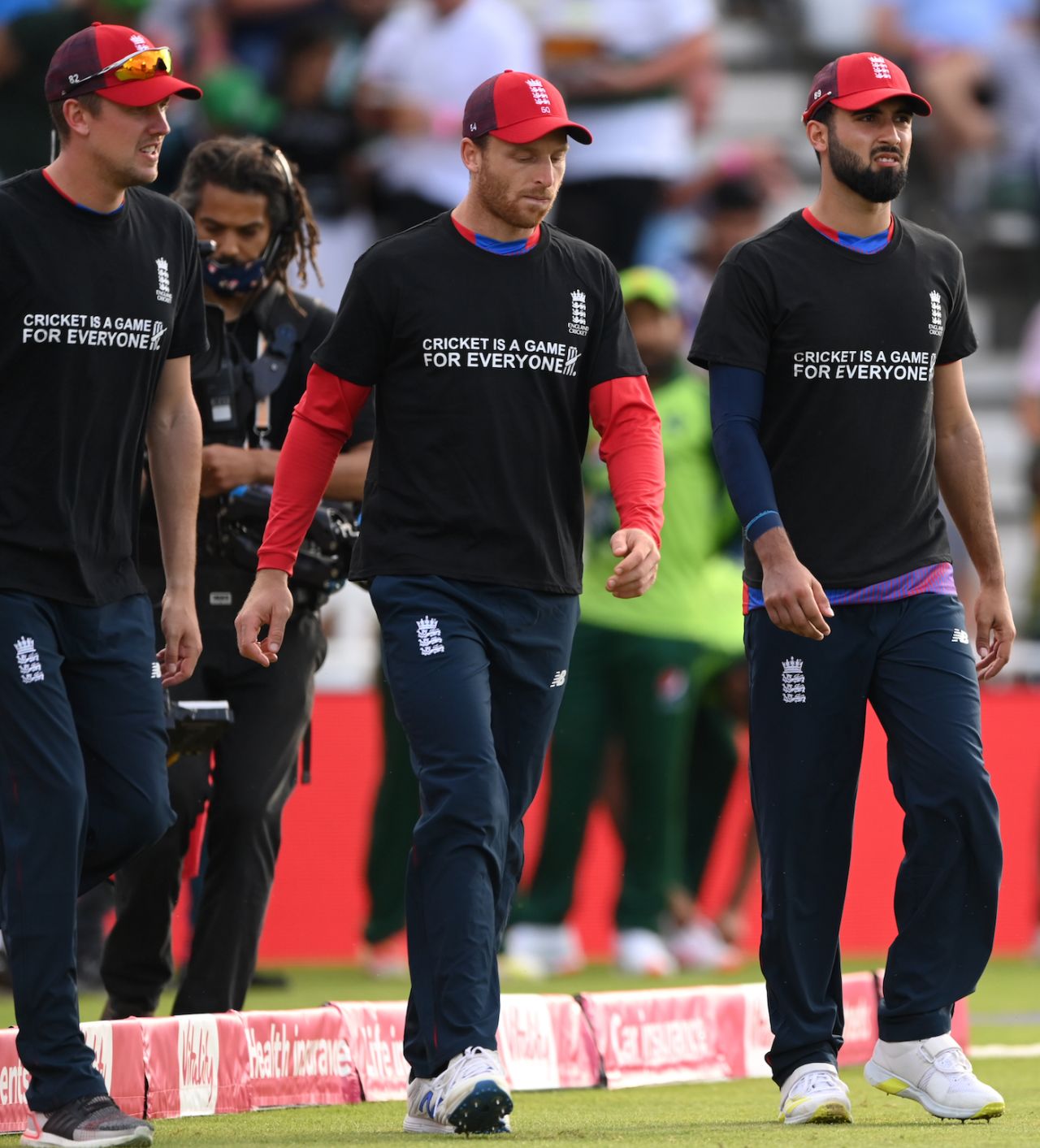 England players in their 'Cricket is a game for everyone' t-shirts, Nottingham, July 16, 2021