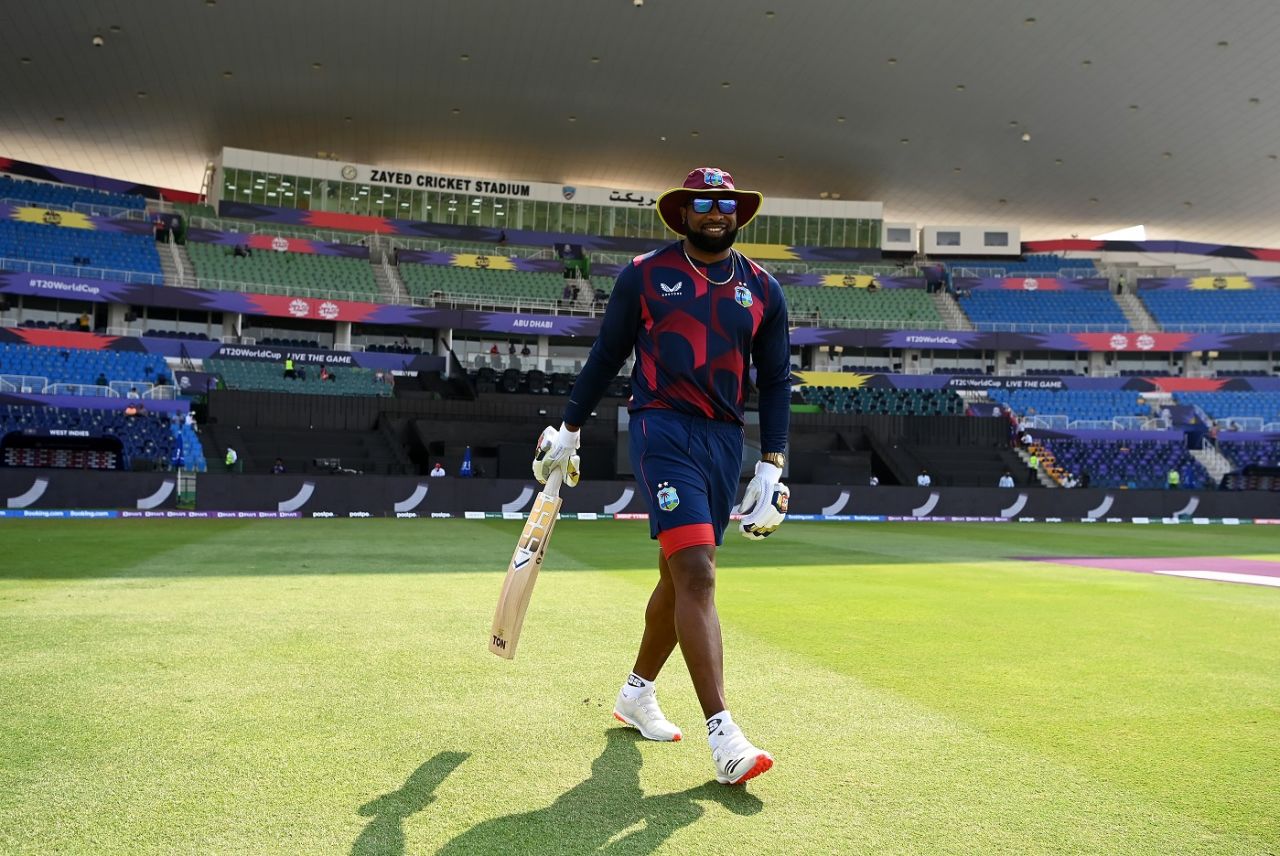Kieron Pollard warms up ahead of the match against Australia, Australia vs West Indies, Men's T20 World Cup 2021, Super 12s, Abu Dhabi, November 6, 2021