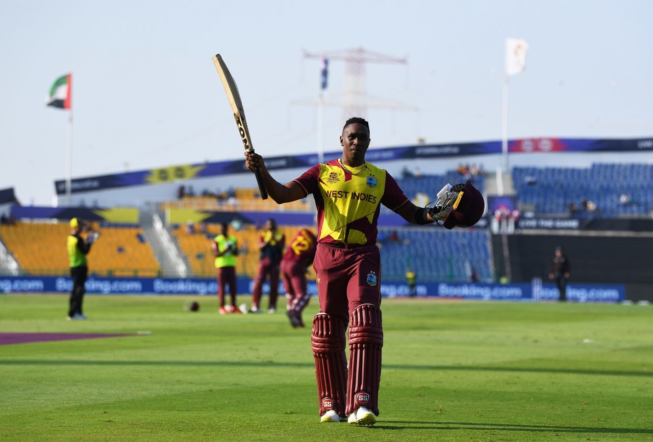 Dwayne Bravo walks back after being dismissed in his last international game, Australia vs West Indies, Men's T20 World Cup 2021, Super 12s, Abu Dhabi, November 6, 2021