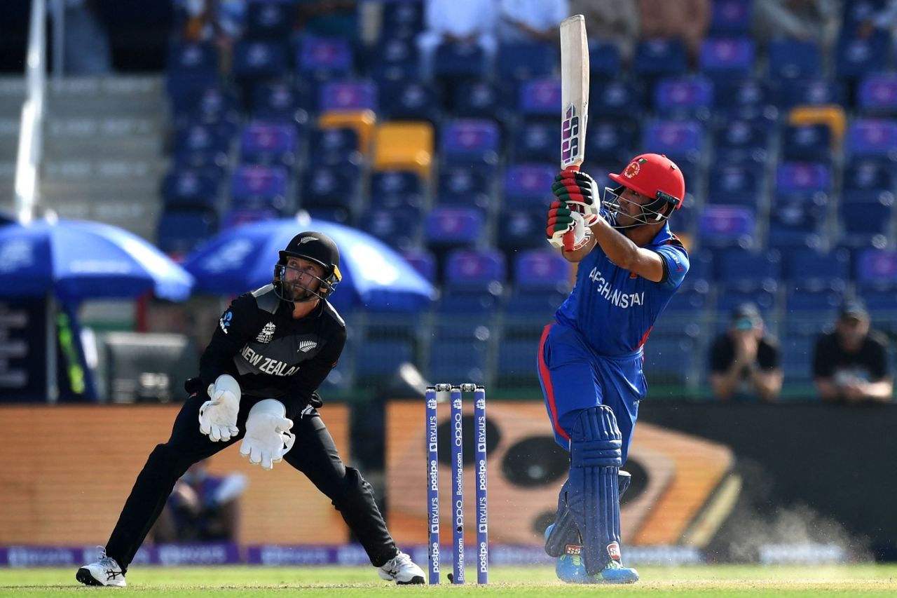 Najibullah Zadran flicks one away, Afghanistan vs New Zealand, T20 World Cup, Group 2, Abu Dhabi, November 7, 2021