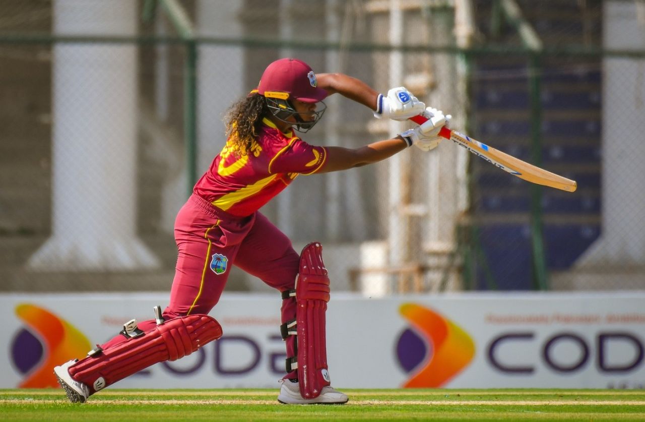 Hayley Matthews drives forward, 1st ODI, Pakistan Women vs West Indies Women, Karachi, November 8, 2021