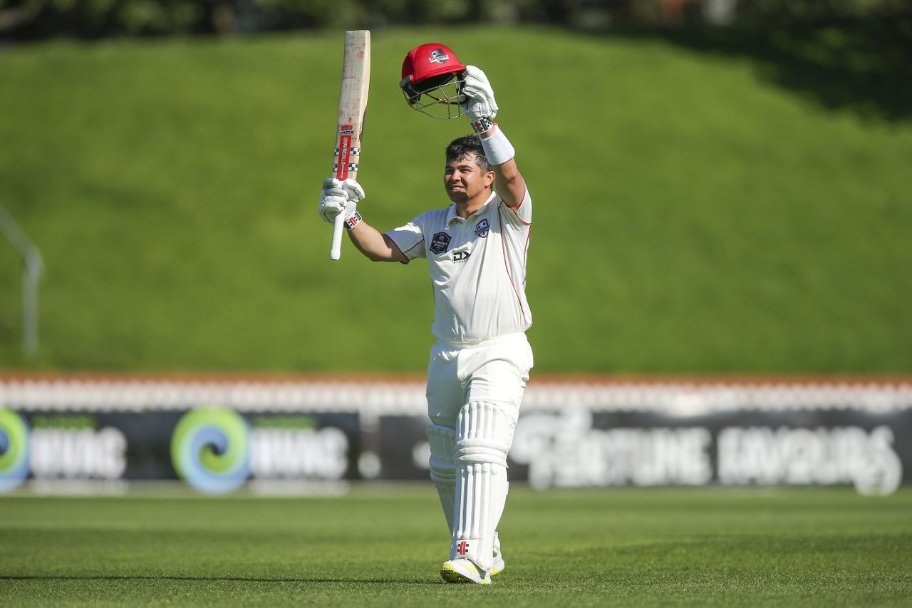 Ken McClure celebrates his century, Canterbury vs Wellington, Plunket Shield 2021, Wellington, November 8, 2021