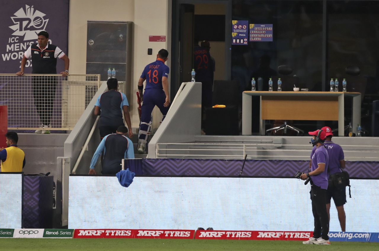 Virat Kohli returns to the dressing room after India's win, India vs Namibia, T20 World Cup, Group 2, Dubai, November 8, 2021