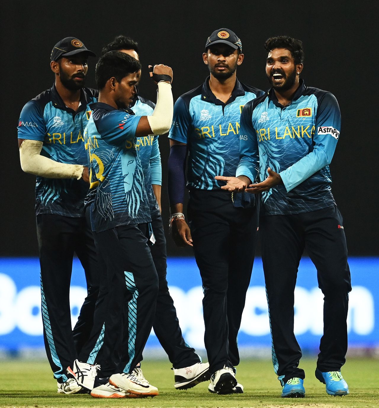 Wanindu Hasaranga celebrates a wicket, Sri Lanka vs West Indies, Men's T20 World Cup 2021, Super 12s, Abu Dhabi, November 4, 2021