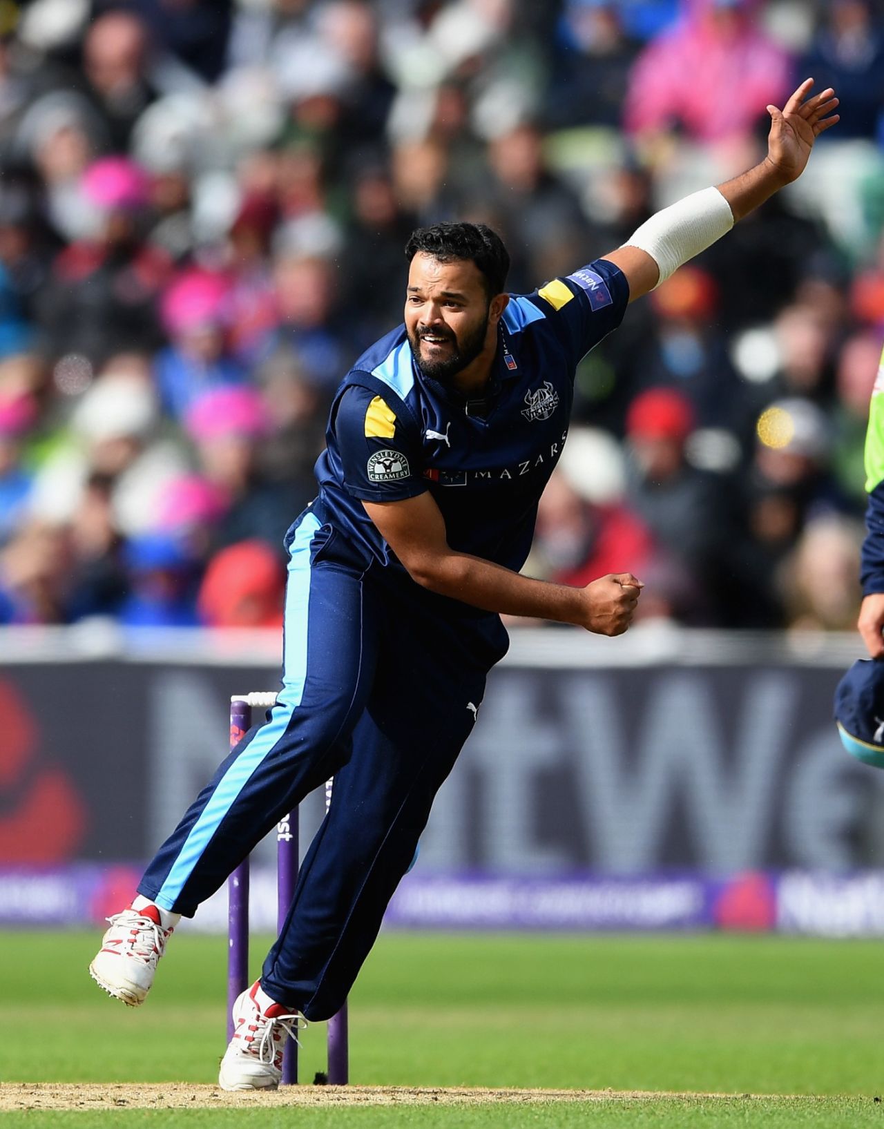 Azeem Rafiq bowls for Yorkshire during T20 finals day in 2016, August 20, 2016