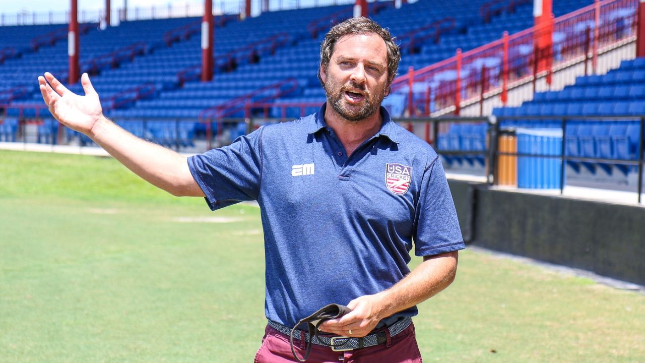 USA Cricket CEO Iain Higgins speaks to the players, August 13, 2021