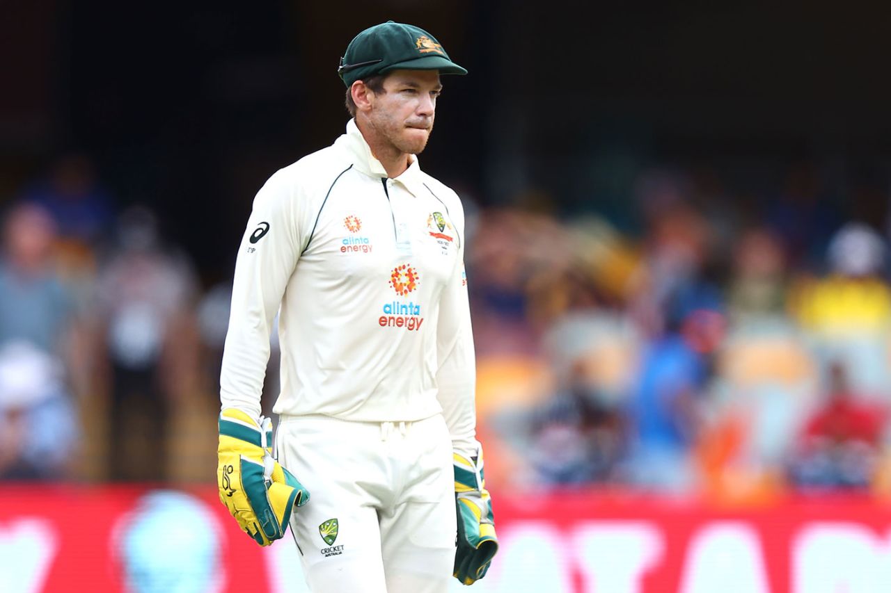 Tim Paine contemplates in the field, Australia vs India, 4th Test, Brisbane, January 19, 2021