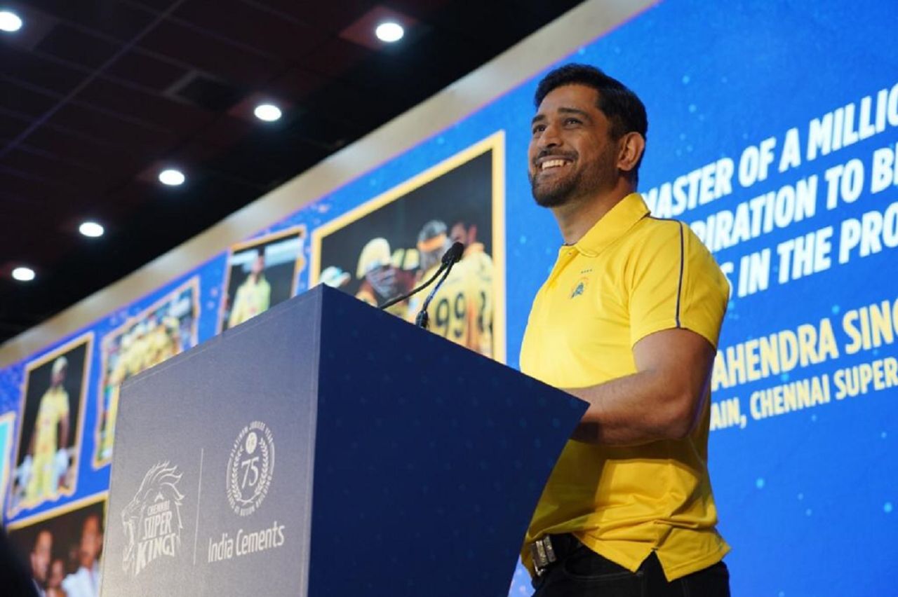 MS Dhoni speaks at the felicitation ceremony for Chennai Super Kings hosted by India Cements, Chennai, November 20, 2021
