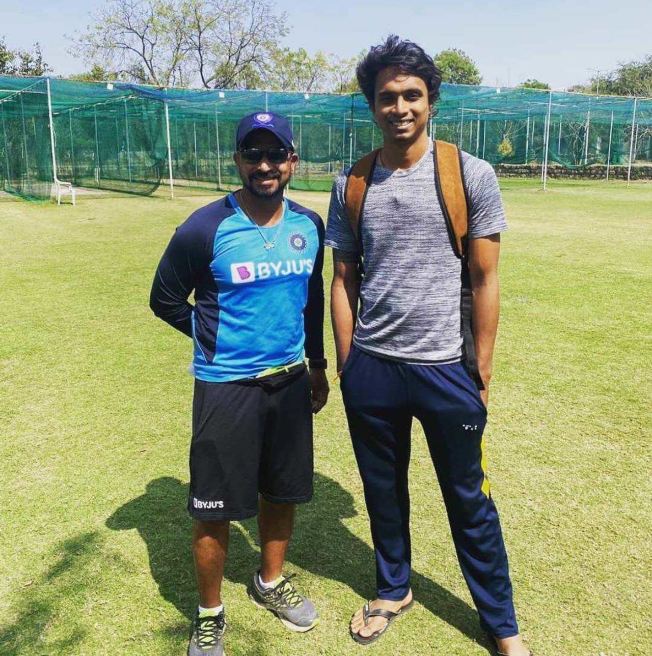 CV Milind poses with his coach T Dilip, Hyderabad, March 1, 2021