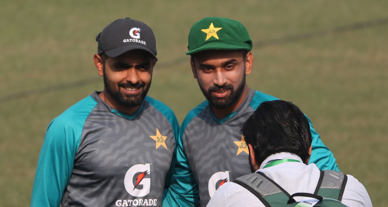 Babar Azam poses with the Test debutant Abdullah Shafique, Bangladesh vs Pakistan, 1st Test, Chattogram, 1st day, November 26, 2021