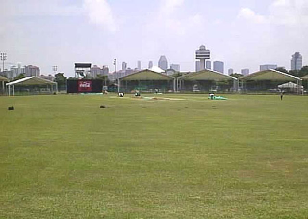 A view of the Kallang Ground with the Singapore skyline in the background