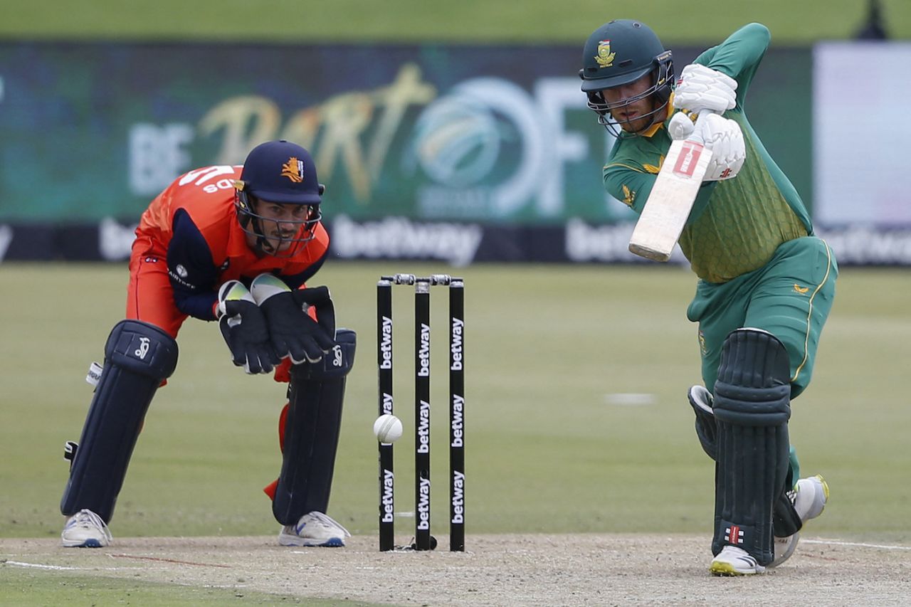Kyle Verreynne drives towards the covers, South Africa vs Netherlands, 1st ODI, Centurion, November 26, 2021