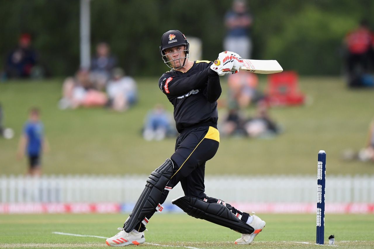 Finn Allen swats a six, Wellington Firebirds vs Canterbury Kings, Super Smash, Christchurch, November 26, 2021