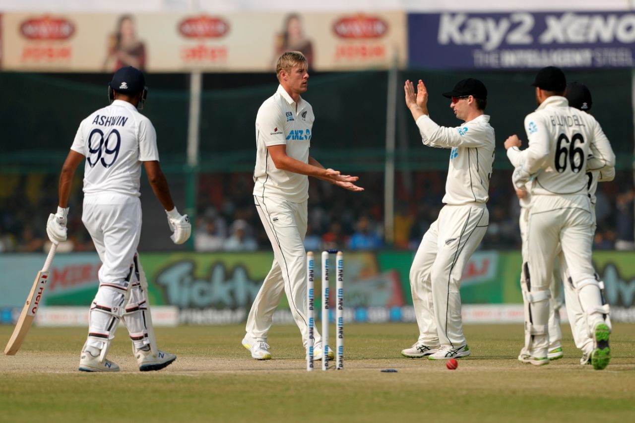 Kyle Jamieson had R Ashwin playing on, India vs New Zealand, 1st Test, Kanpur, 4th day, November 28, 2021