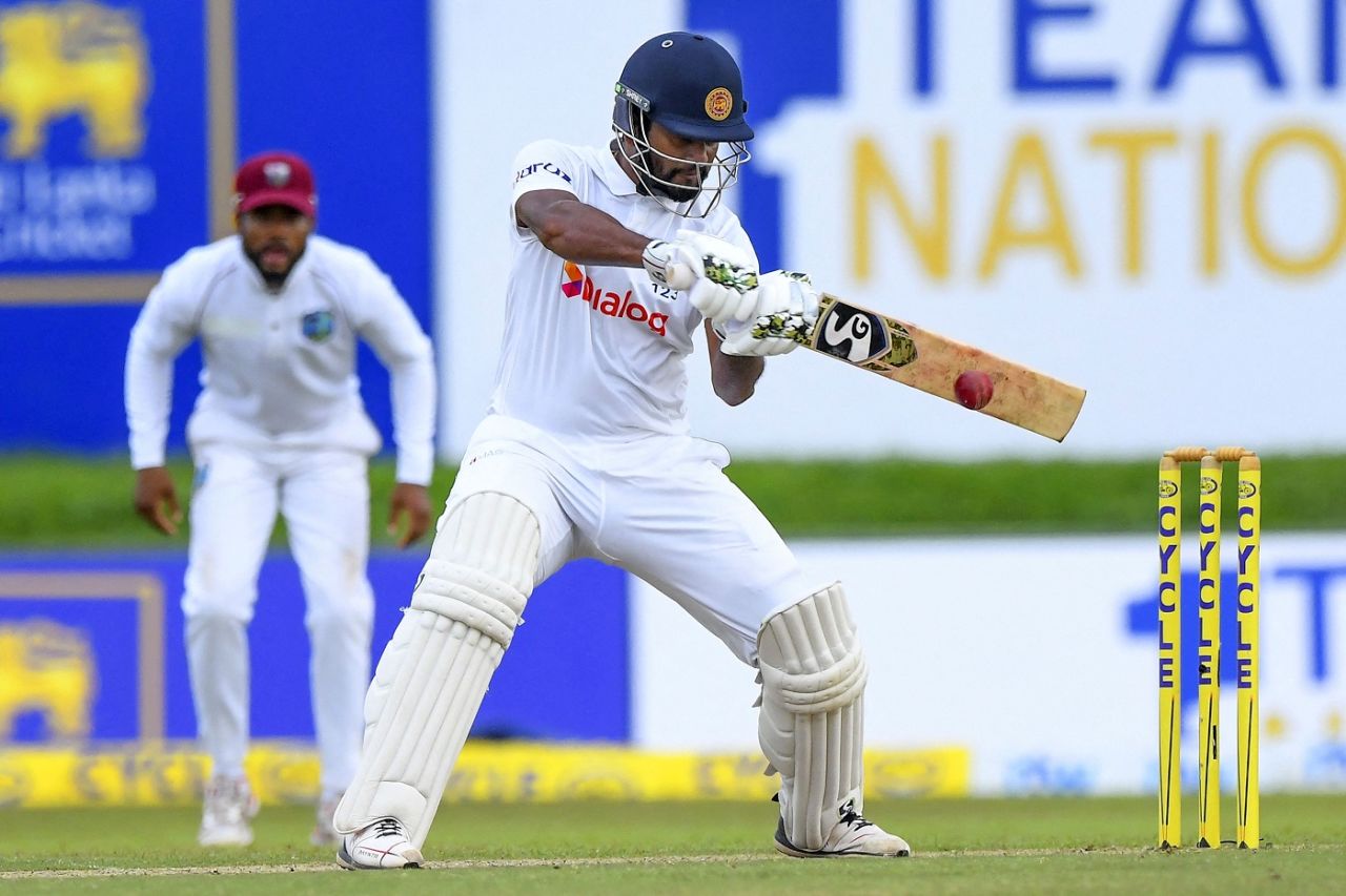 Dimuth Karunaratne shapes to cut the ball, Sri Lanka vs West Indies, 2nd Test, Galle, 1st day, November 29, 2021