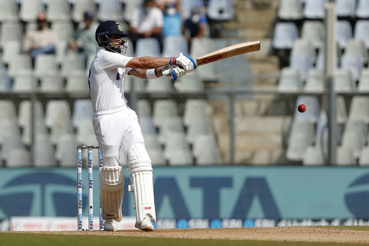 Virat Kohli goes for the pull, India vs New Zealand, 2nd Test, Mumbai, 3rd day, December 5, 2021