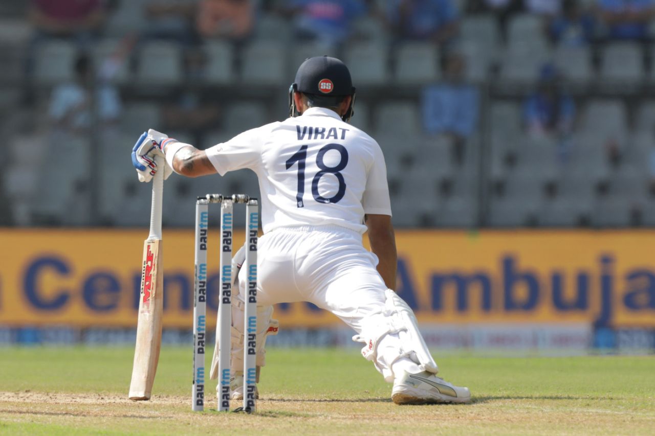 Virat Kohli lunges forward, India vs New Zealand, 2nd Test, Mumbai, 3rd day, December 5, 2021