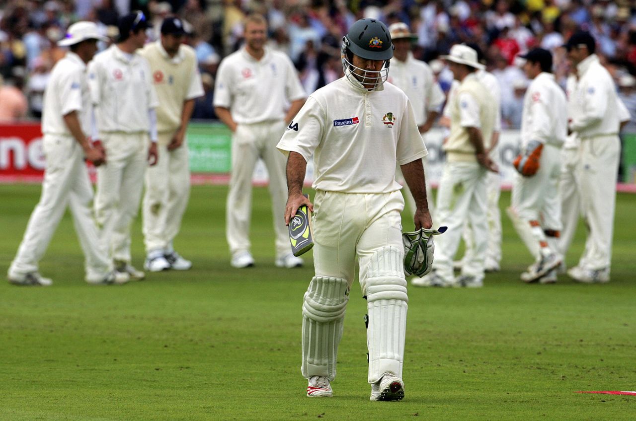 A furious Ricky Ponting walks off after being brilliantly run out by Gary Pratt, England v Australia, Trent Bridge, August 27, 2005