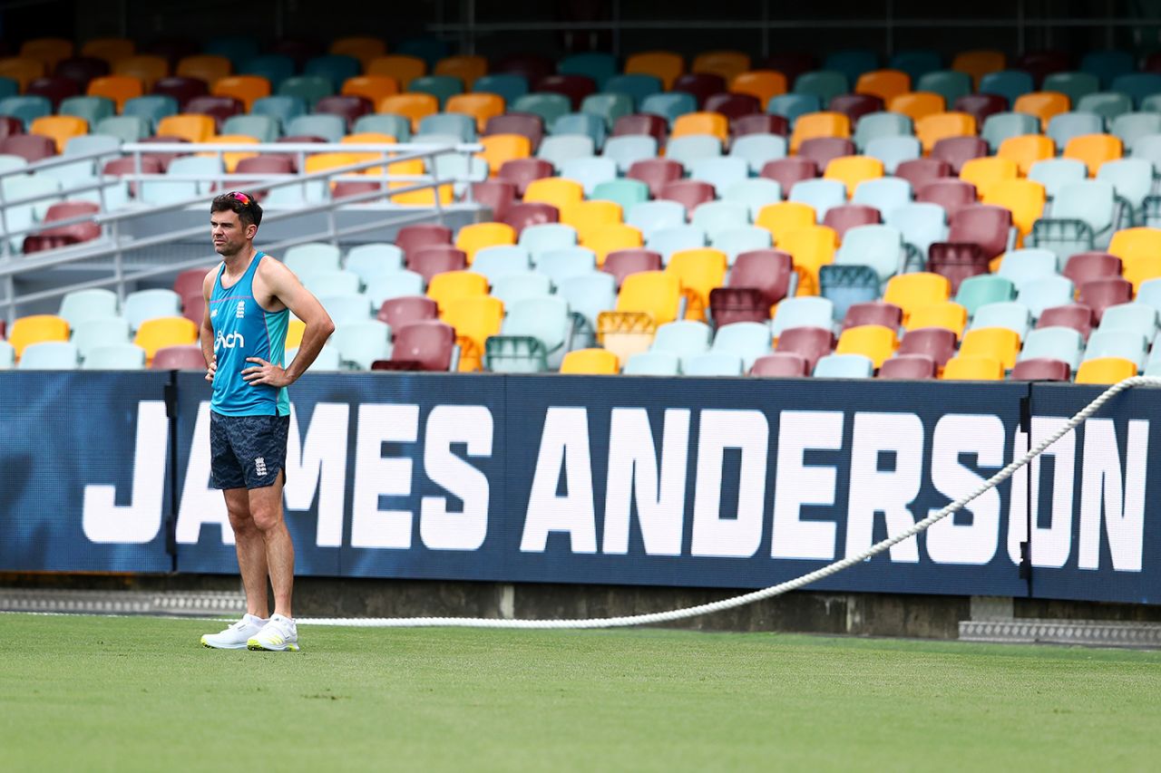 James Anderson takes in the scene at the Gabba, Brisbane, December 6, 2021