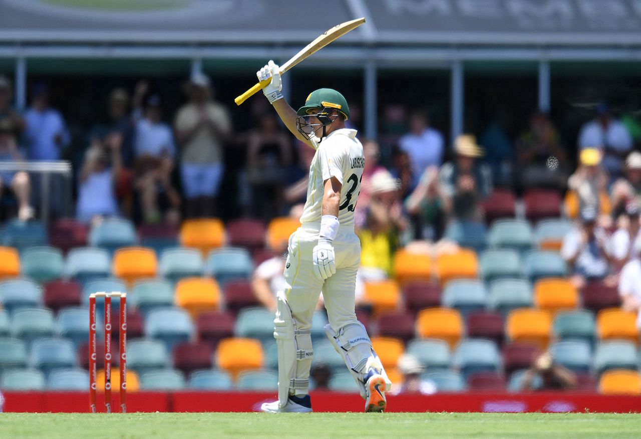 Marnus Labuschagne raises his bat on reaching fifty, Australia vs England, The Ashes, 1st Test, 2nd day, Brisbane, December 9, 2021