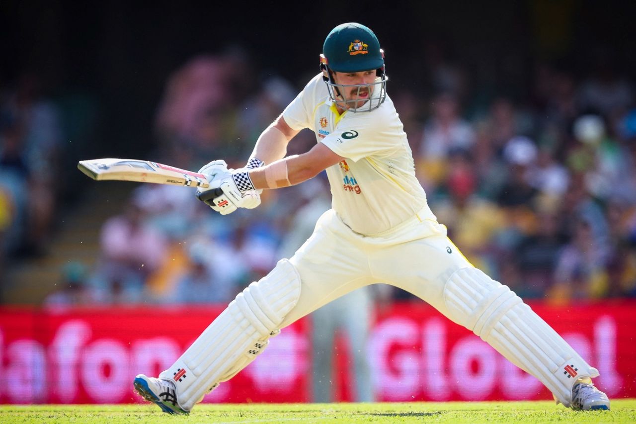 Travis Head plays through the off side, Australia vs England, The Ashes, 1st Test, 2nd day, Brisbane, December 9, 2021