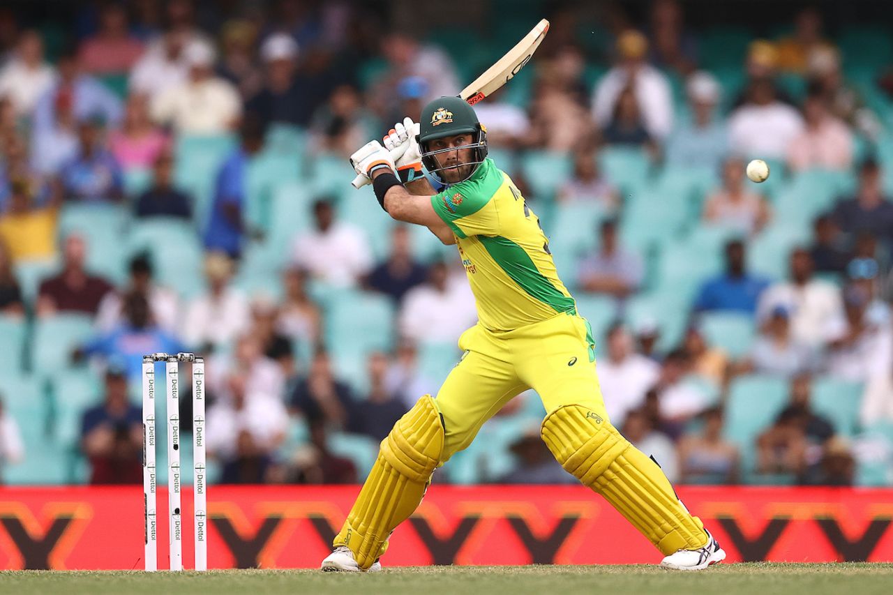 Glenn Maxwell prepares to dispatch a shot to the boundary, Australia v India, 2nd ODI, Sydney, November 29, 2020