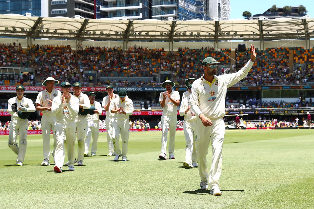Nathan Lyon leads Australia off the field, Australia vs England, The Ashes, 1st Test, 4th day, Brisbane, December 11, 2021