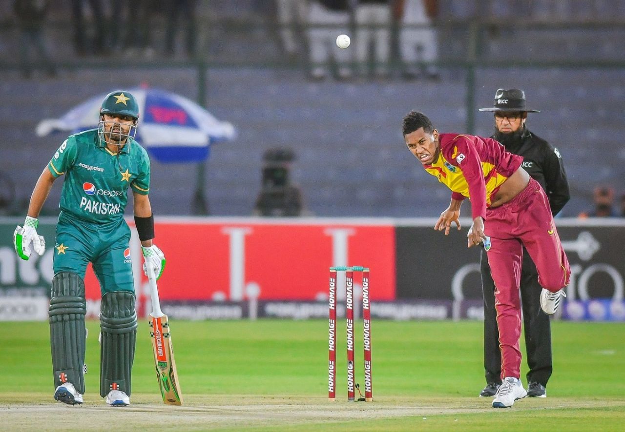 Akeal Hosein opened the bowling for West Indies, Pakistan v West Indies, 1st T20I, Karachi, December 13, 2021