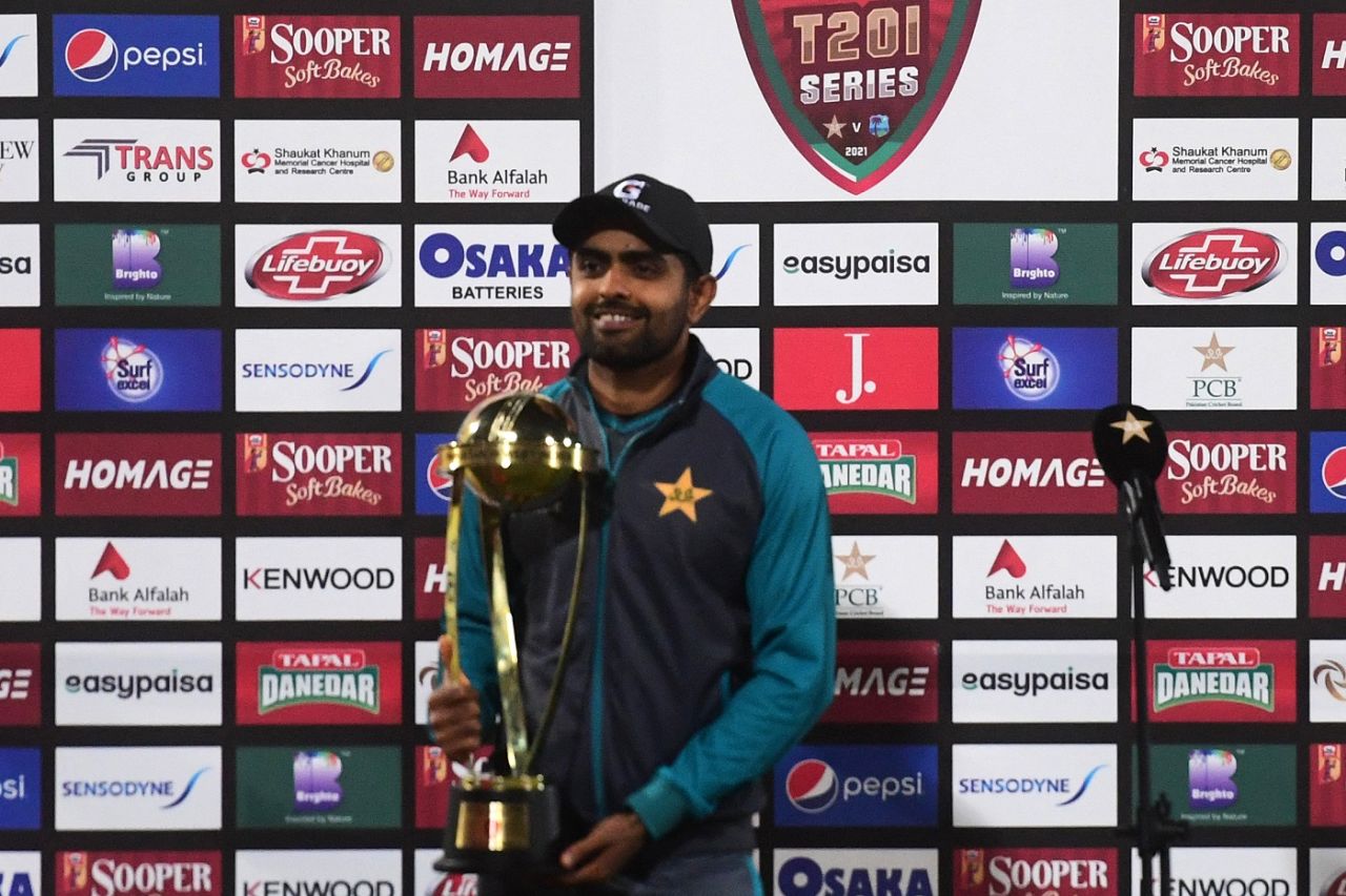 Babar Azam is all smiles holding the series trophy, Pakistan vs West Indies, Pakistan vs West Indies, 3rd T20I, Karachi, December 16, 2021
