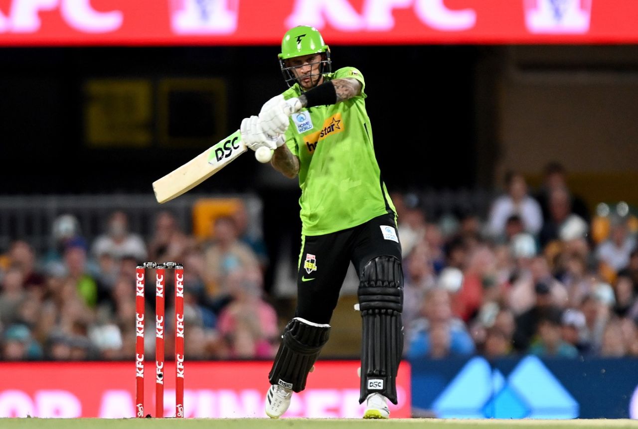 Alex Hales hits one for a six, Brisbane Heat v Sydney Thunder, BBL 2021-22, Brisbane, December 19, 2021